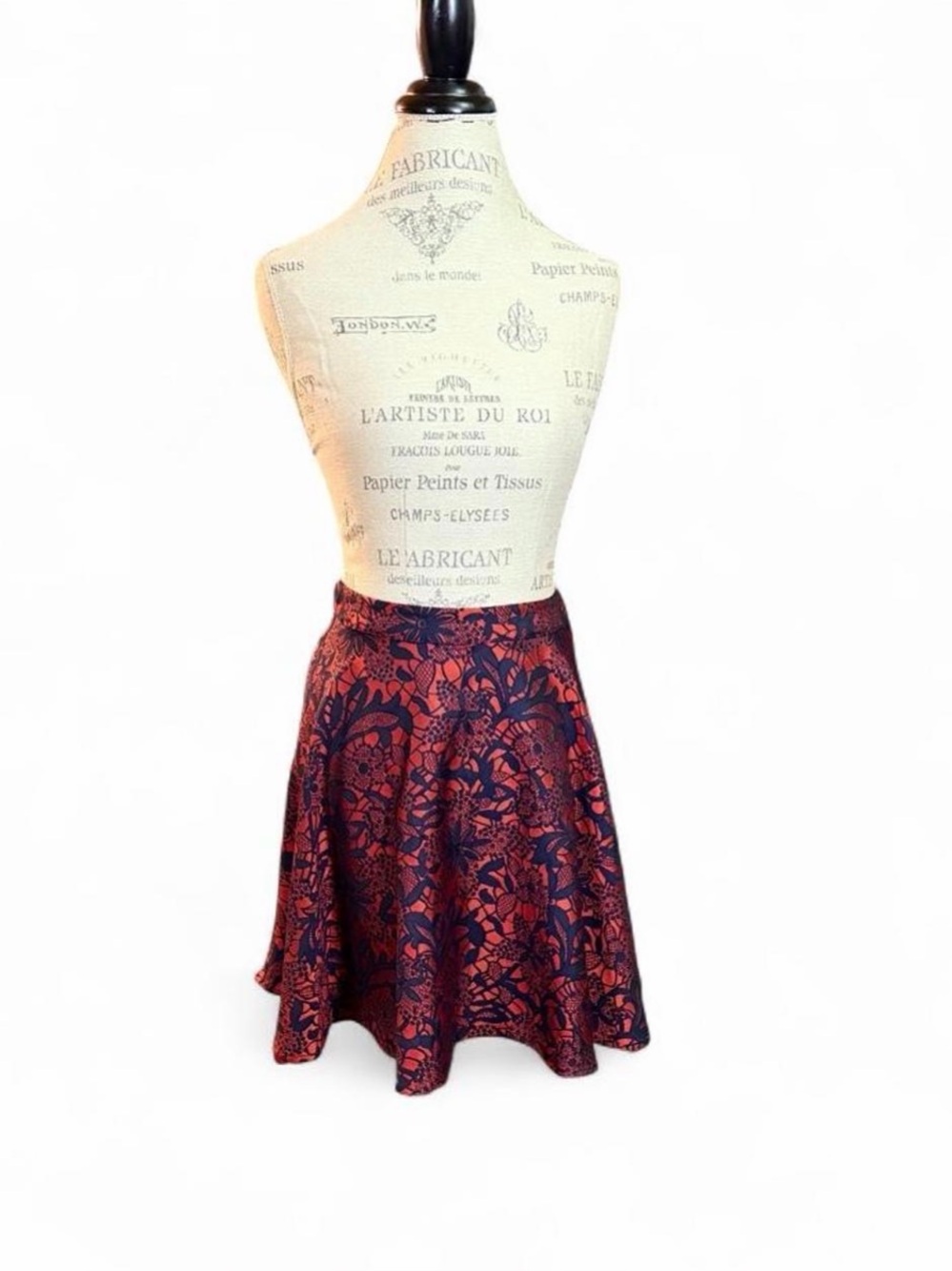 Blue Rain Burgundy and Navy Floral Circle Skirt